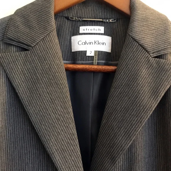 Calvin Klein Charcoal Stripe Skirt Suit, Size 2 - Picture 3 of 5